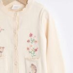 Cream Bunny 100% Cotton Pointelle Knitted Floral Flower Baby Cardigan