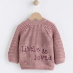 Pink Back Slogan Embroidered Baby Knitted Cardigan