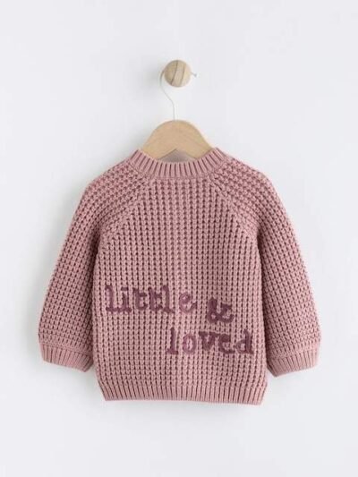 Pink Back Slogan Embroidered Baby Knitted Cardigan