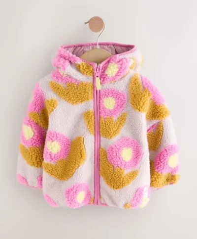 Lilac Flower Print Zip Through Fleece