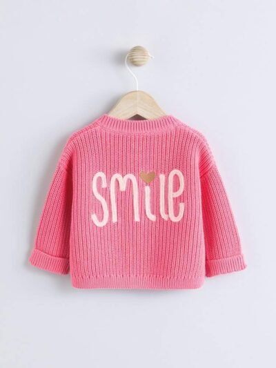 Pink Smile Embroidered Baby Cardigan