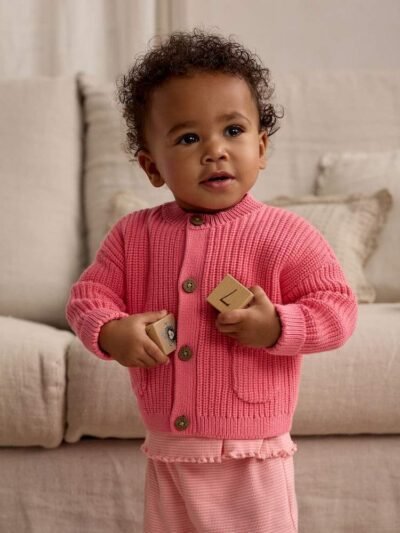 Pink Smile Embroidered Baby Cardigan