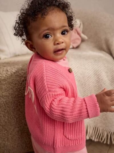 Pink Smile Embroidered Baby Cardigan
