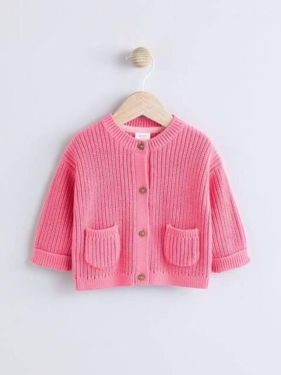 Pink Smile Embroidered Baby Cardigan