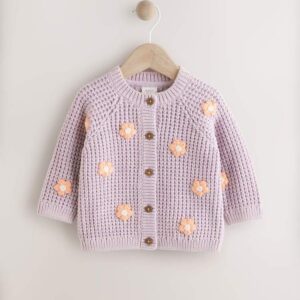 Purple and Apricot Flower Baby Embroidered Baby Cardigan