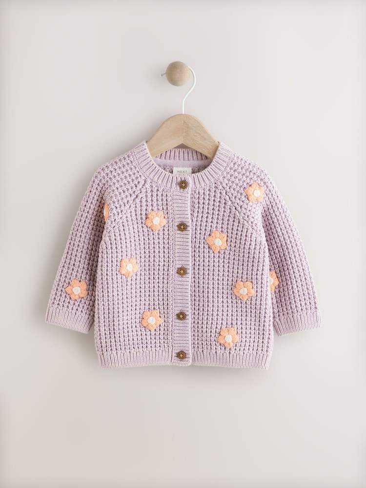Purple and Apricot Flower Baby Embroidered Baby Cardigan (0mths-2yrs)