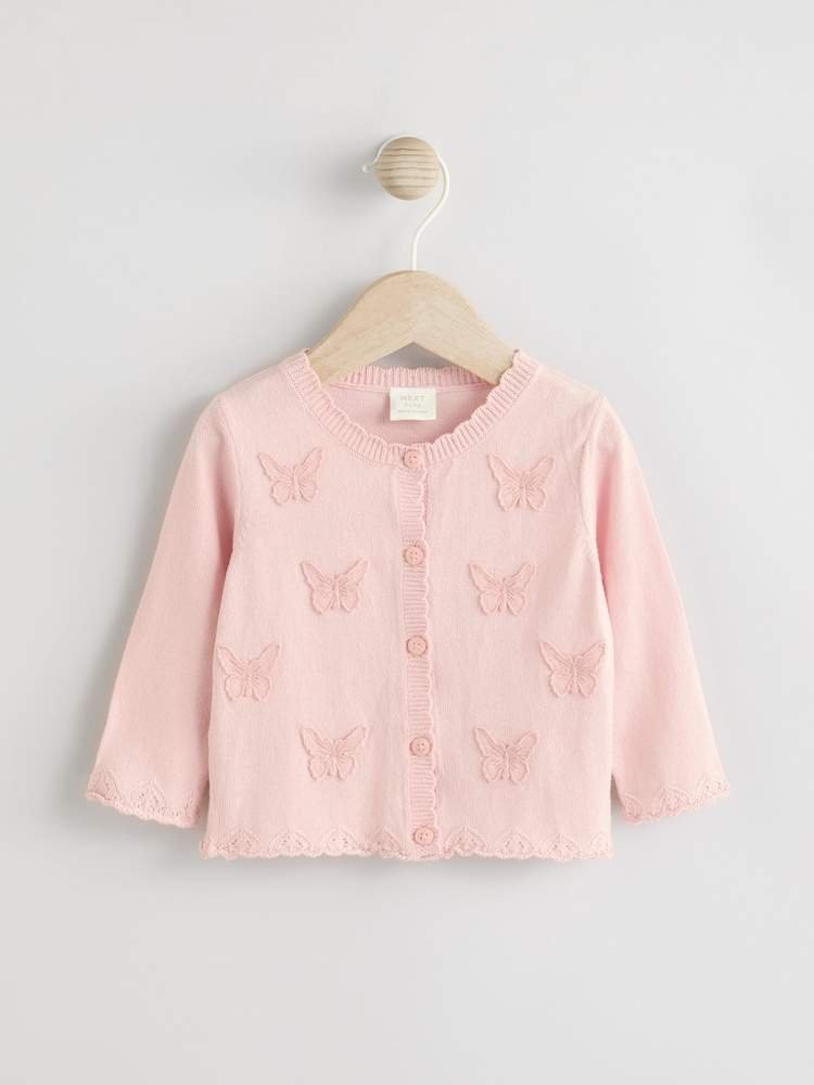 Butterfly Embroidered Pink Knitted Baby Cardigan