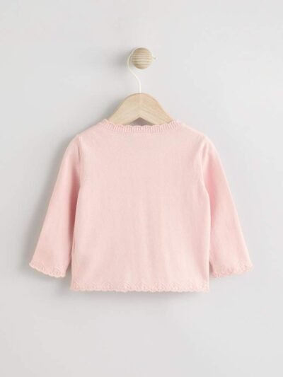 Butterfly Embroidered Pink Knitted Baby Cardigan