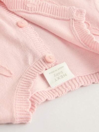 Butterfly Embroidered Pink Knitted Baby Cardigan