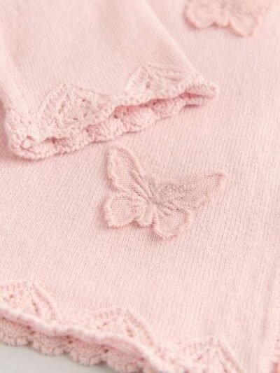 Butterfly Embroidered Pink Knitted Baby Cardigan