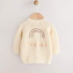 Ecru Knitted Embroidered Baby Cardigan