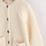 Ecru Knitted Embroidered Baby Cardigan