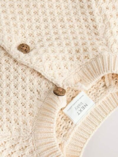 Ecru Knitted Embroidered Baby Cardigan