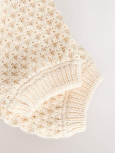 Ecru Knitted Embroidered Baby Cardigan