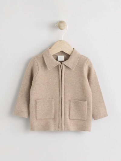 Tan Brown Zip front knitted Shacket