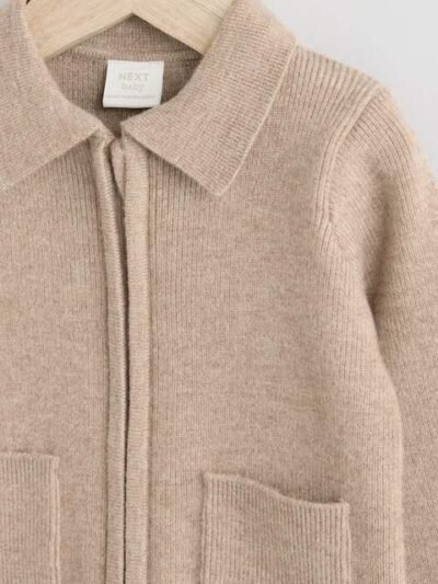 Tan Brown Zip front knitted Shacket