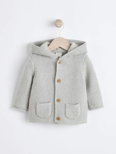 Grey Knitted Hooded Baby Cardigan