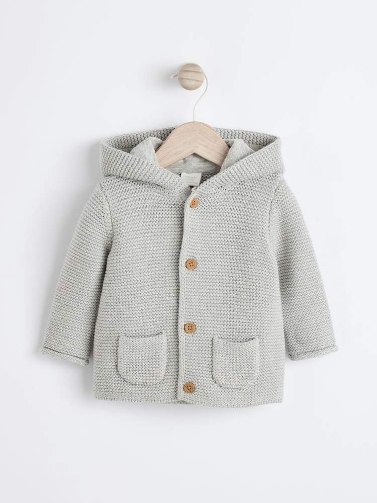 Grey Knitted Hooded Baby Cardigan
