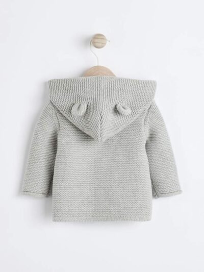 Grey Knitted Hooded Baby Cardigan