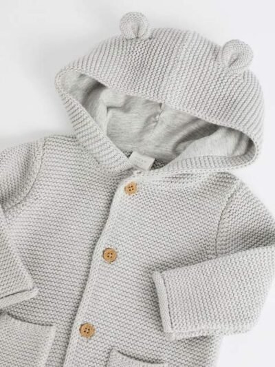 Grey Knitted Hooded Baby Cardigan