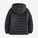 Black Quilted Midweight Hooded Jacket