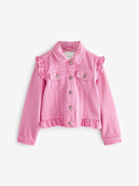 Bright Pink Frill Shoulder Denim Jacket