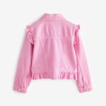 Bright Pink Frill Shoulder Denim Jacket