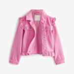 Bright Pink Frill Shoulder Denim Jacket