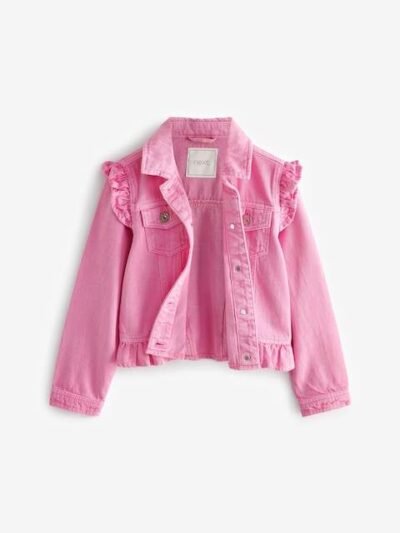 Bright Pink Frill Shoulder Denim Jacket