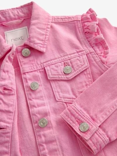 Bright Pink Frill Shoulder Denim Jacket