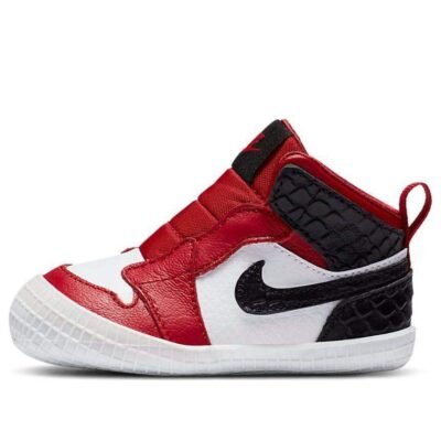 Nike Jordan 1 Crib Bootie Red, White & Black with a Textured Finish