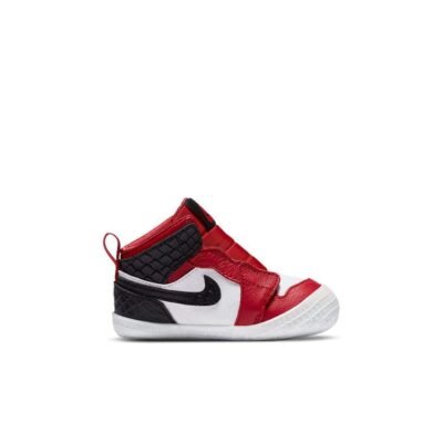 Nike Jordan 1 Crib Bootie Red, White & Black with a Textured Finish