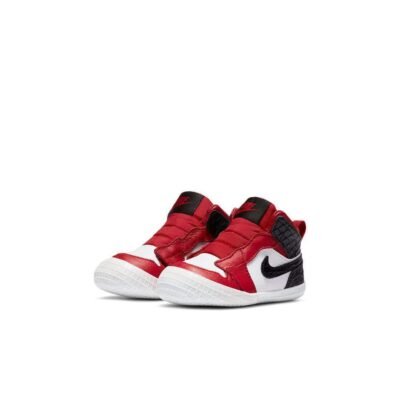 Nike Jordan 1 Crib Bootie Red, White & Black with a Textured Finish