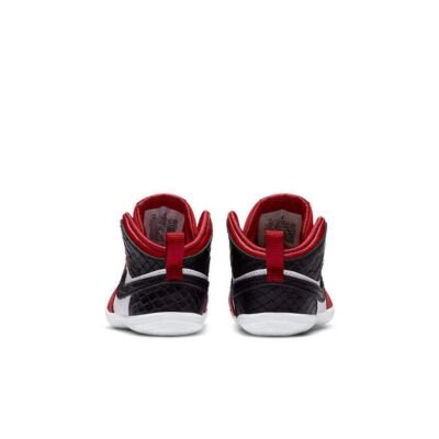 Nike Jordan 1 Crib Bootie Red, White & Black with a Textured Finish