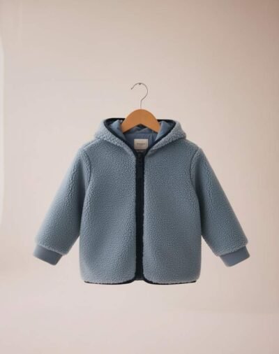 Light Blue Hooded Fleece Zip Through Jacket