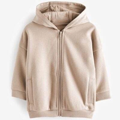 Stone Brown Zip Through Hoodie