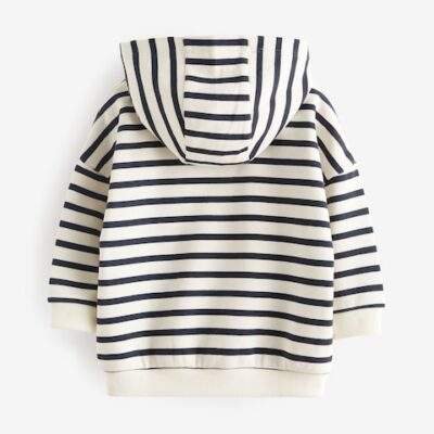 Ecru White/Navy Blue Stripe Zip Through Hoodie