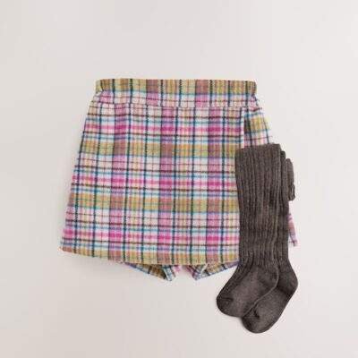 Pink/Mink Check Skirt and Tights Set