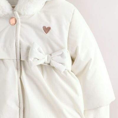White Bow Puffer Baby Jacket
