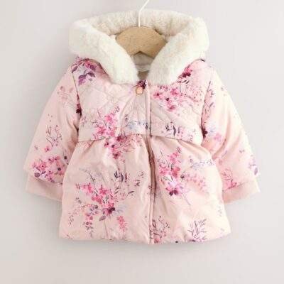 Pink Puffer Floral Baby Coat