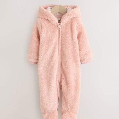 Pink Fleece Baby Pramsuit