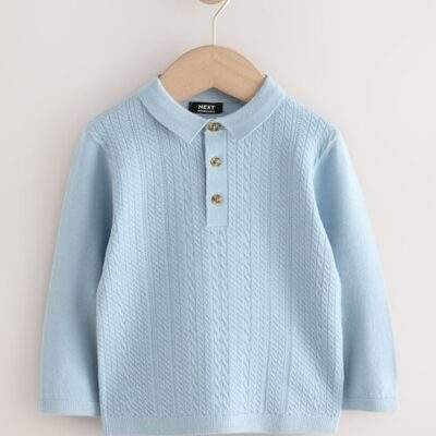 Blue Cable Knit Polo Shirt