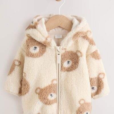 Natural Bear Face Fleece Zip Jacket