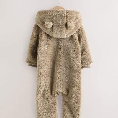 Mink Brown Fleece Baby Pramsuit