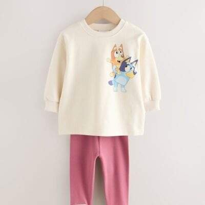 Ecru White Bluey Long Sleeve Top and Leggings Set