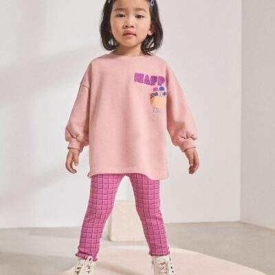 Pink Bunny Long Sleeve Top and Leggings Set