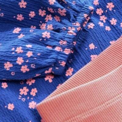 Blue Ditsy Floral Long Sleeve Blouse and Leggings Set