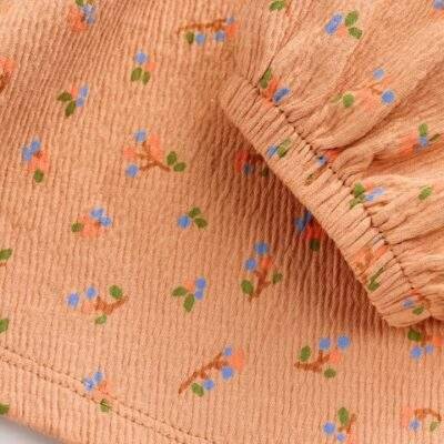 Orange Ditsy Floral Long Sleeve Blouse and Leggings Set