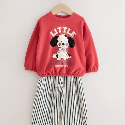 Red Dog Long Sleeve Top and Barrel Trousers Set