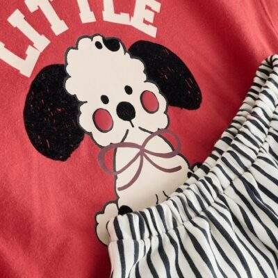 Red Dog Long Sleeve Top and Barrel Trousers Set